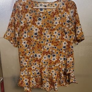 Time and Tru Mustard Floral Blouse